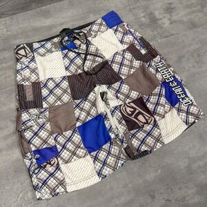 Y2K's 00's Ocean Earth Patch Wide Legged Checkcord Stripped Plaid Board Short's